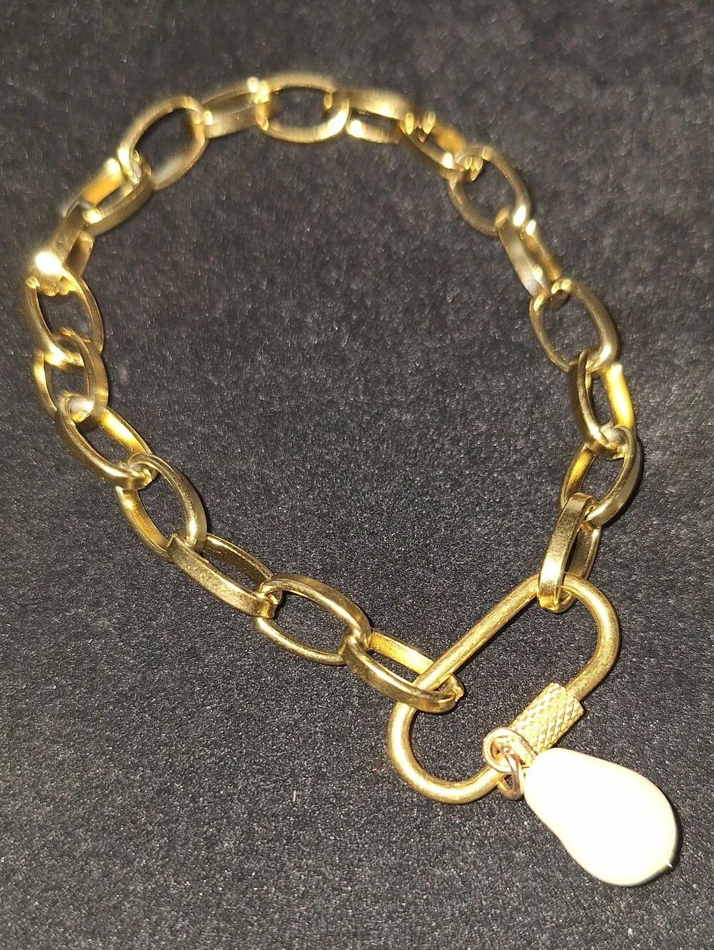 Gold Link Chain Bracelet with White Teardrop Charm